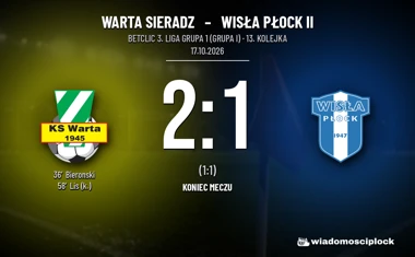 [PIŁKA NOŻNA] Warta Sieradz – Wisła Płock II 2:1. Rzut karny rozstrzygnął mecz w Betclic 3. Liga Grupa 1 (Grupa I)
