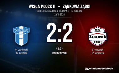 [PIŁKA NOŻNA] Wisła Płock II – Ząbkovia Ząbki 2:2 w 14. kolejce Betclic 3. Liga Grupa 1 (Grupa I)