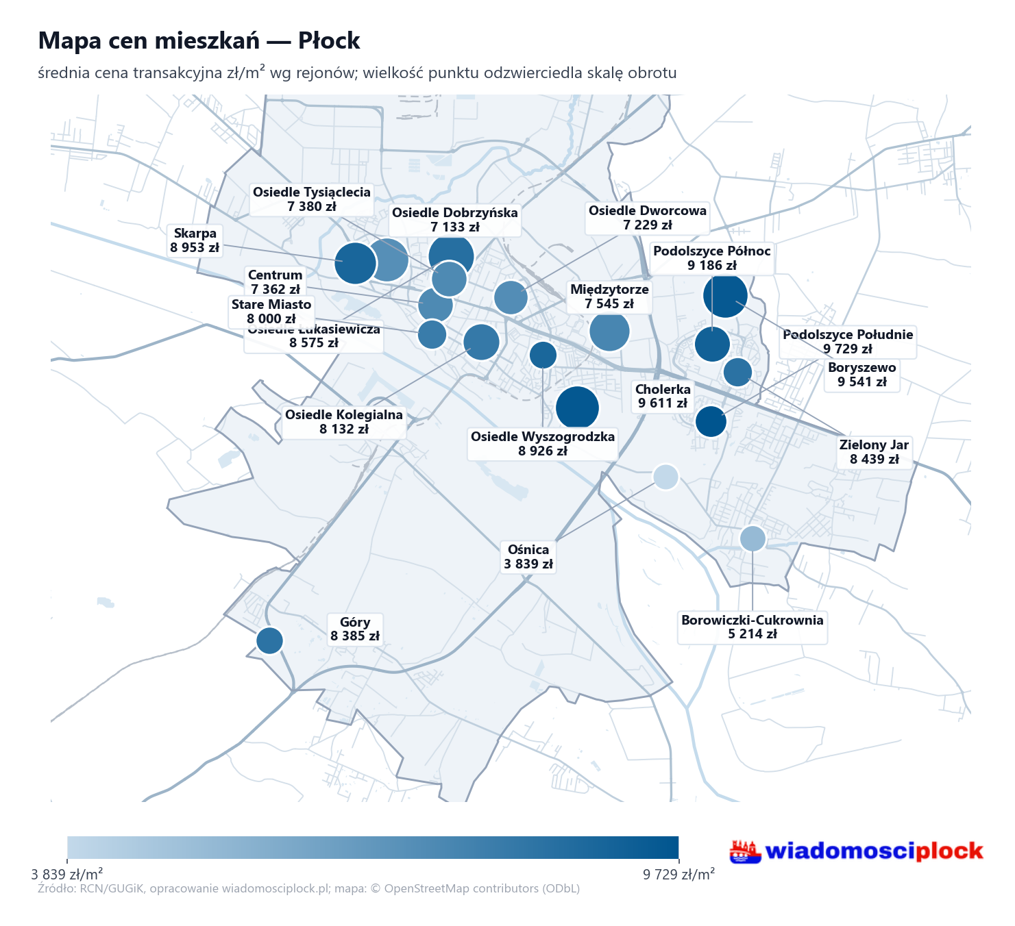 Mapa cen mieszkań - Płock