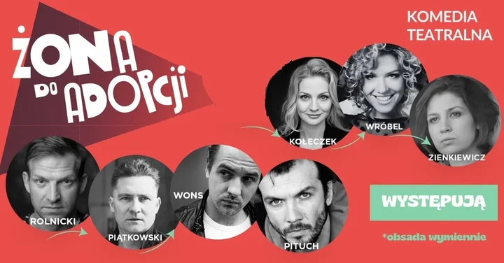 Grafika promocyjna wydarzenia Żona do Adopcji — spektakl komediowy w NoveKino Przedwiośnie (Płock)