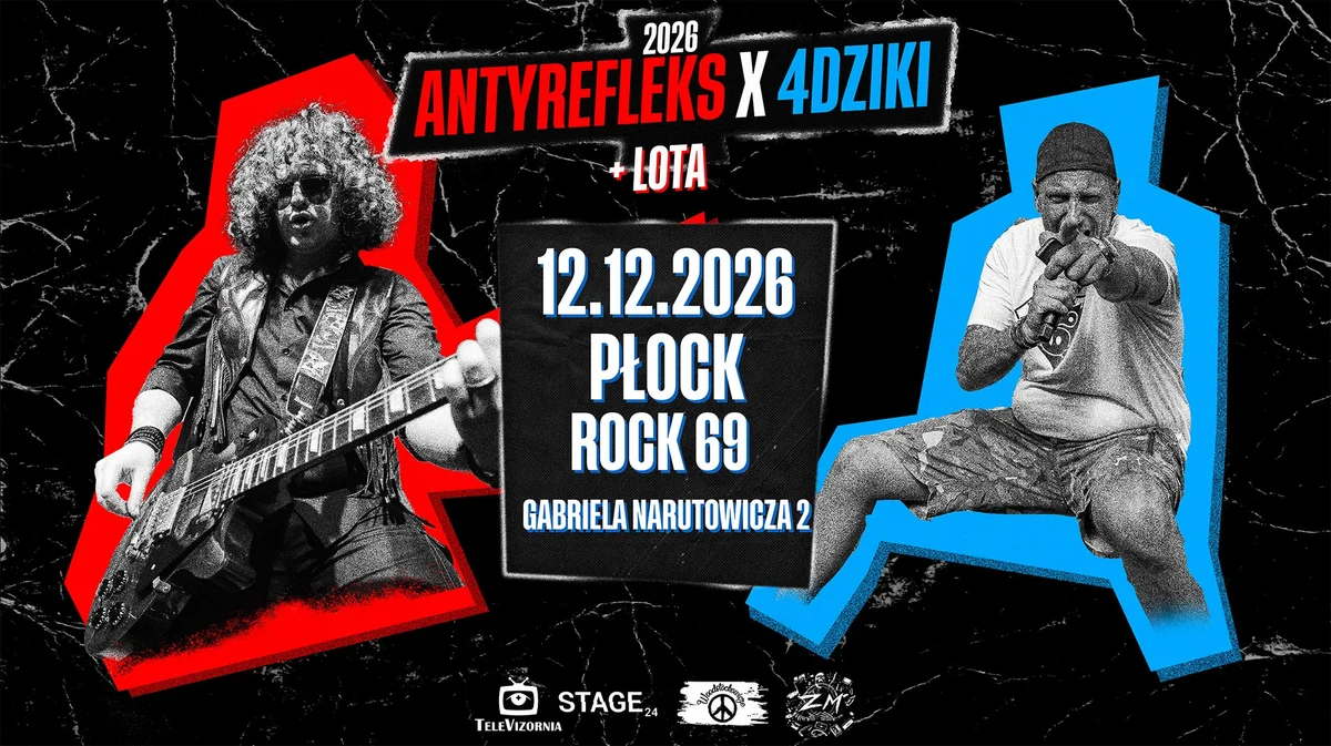 Grafika promocyjna wydarzenia AntyRefleks i 4dziki w Płocku