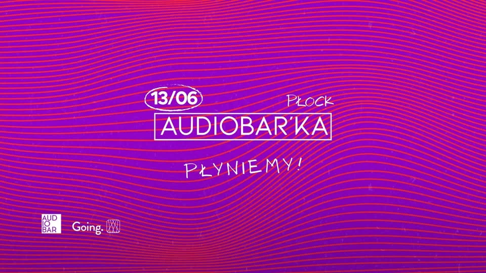 Grafika promocyjna wydarzenia Audiobarka 13 czerwca w Płocku — rejs z elektroniką po Wiśle