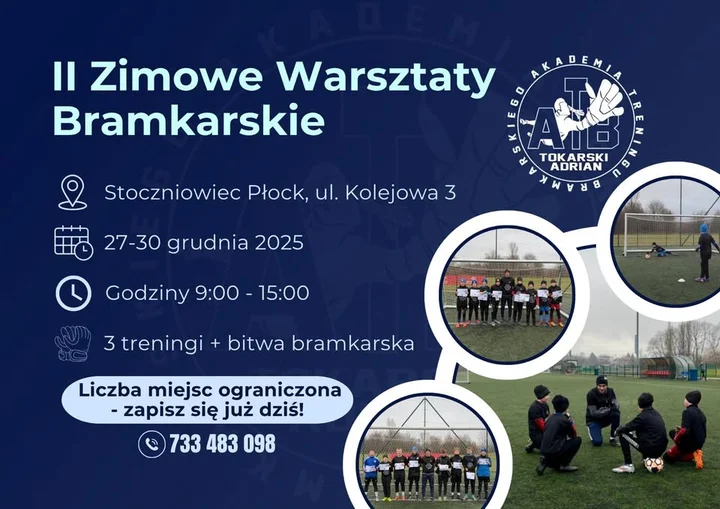 Grafika promocyjna wydarzenia II Zimowe Warsztaty Bramkarskie z ATB — start 27 grudnia 2025