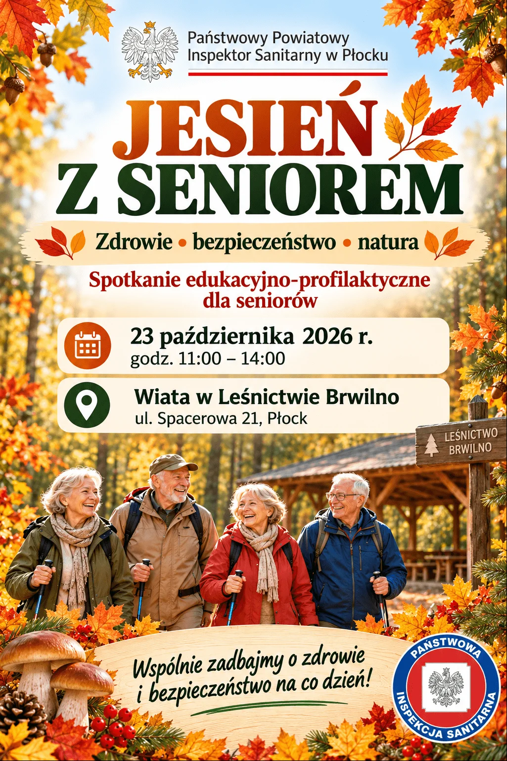 Grafika promocyjna wydarzenia Jesień z seniorem – zdrowie, bezpieczeństwo, natura