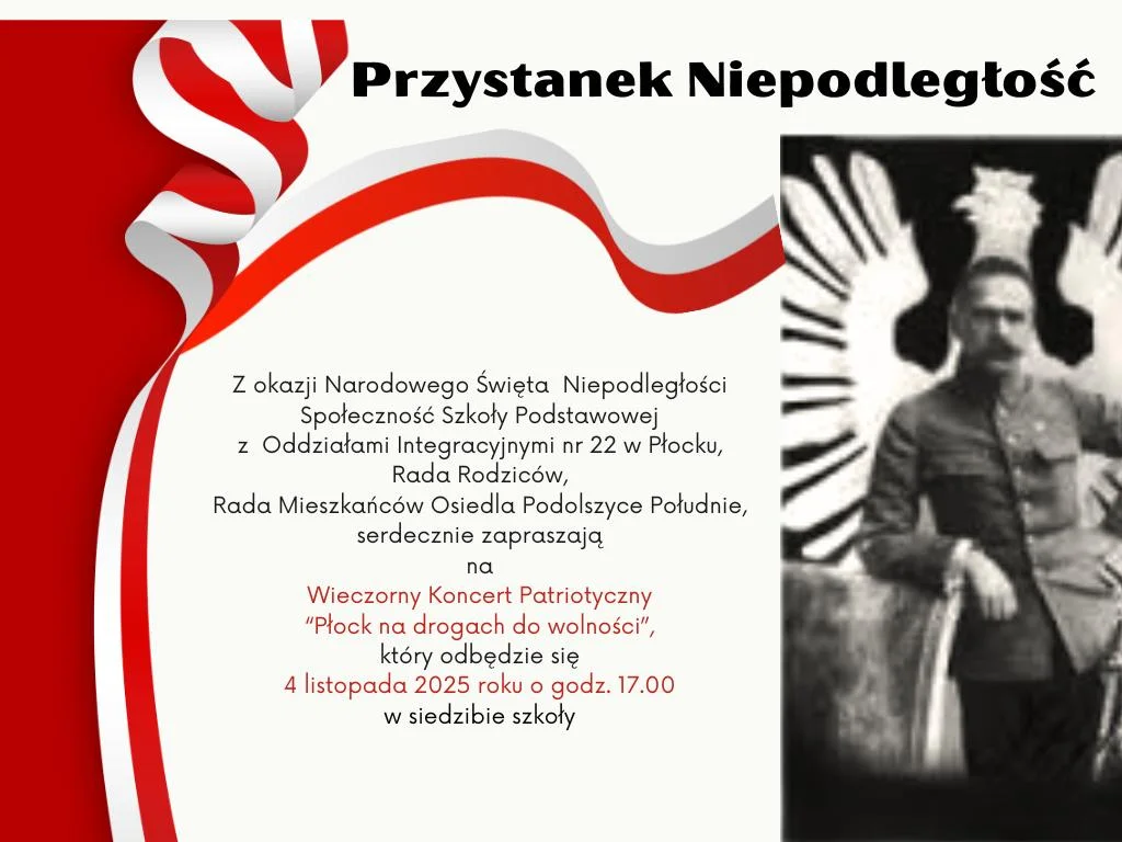 Grafika promocyjna wydarzenia Koncert Patriotyczny „Płock na drogach do wolności” — Płock, 4 listopada 2025