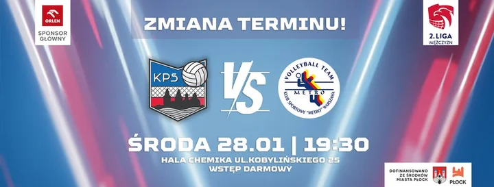 Grafika promocyjna wydarzenia KPS PŁOCK - KS METRO FAMILY WARSZAWA: domowy mecz w Hali Chemika