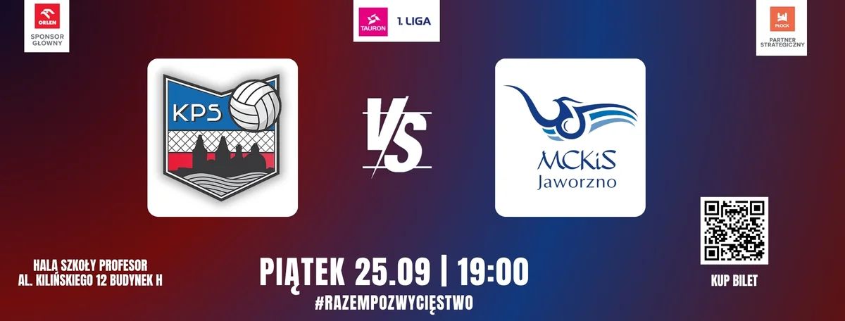 Grafika promocyjna wydarzenia KPS Płock – MCKiS Jaworzno: mecz ligowy