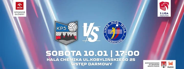 Grafika promocyjna wydarzenia KPS PŁOCK – MOS Wola Tramwaje Warszawskie w Hali Chemika