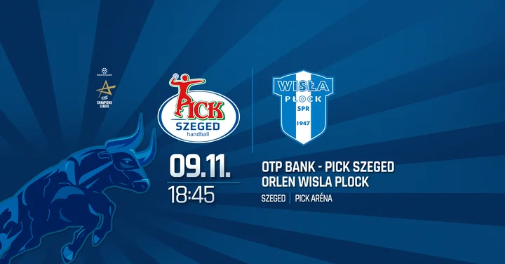 Obrazek przedstawia grafikę promocyjną wydarzenia Mecz piłki ręcznej: OTP Bank–PICK Szeged kontra ORLEN Wisła Płock