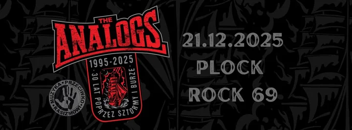Obrazek przedstawia grafikę promocyjną wydarzenia The ANALOGS w Płocku — koncert z okazji 30-lecia zespołu