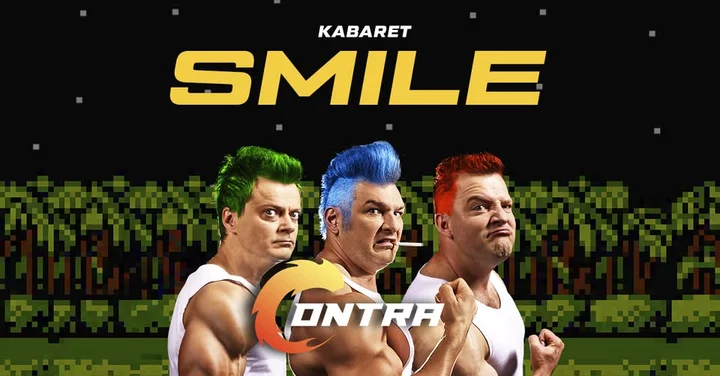 Obrazek przedstawia grafikę promocyjną wydarzenia Kabaret Smile z programem CONTRA w Płocku