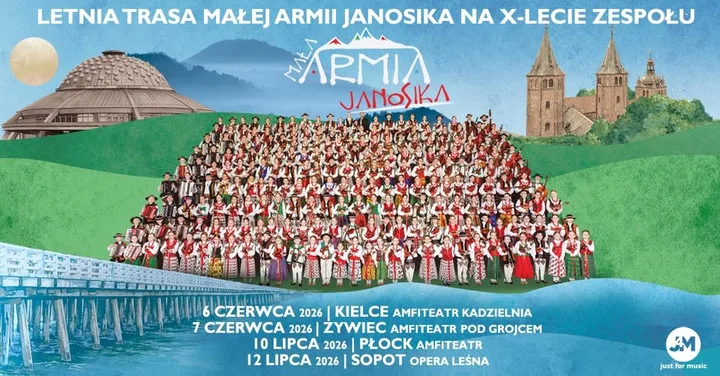 Grafika promocyjna wydarzenia Mała Armia Janosika — X‑lecie na letniej trasie w Płocku