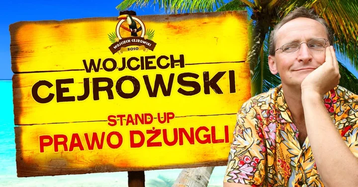 Obrazek przedstawia grafikę promocyjną wydarzenia Występ Wojciecha Cejrowskiego w formie stand-upu w Płocku
