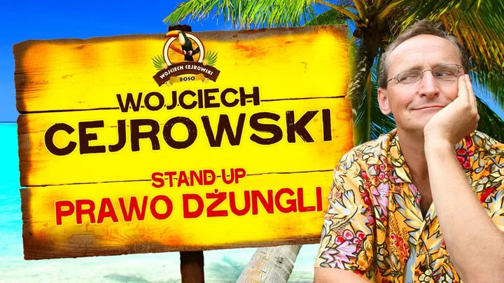 Obrazek przedstawia grafikę promocyjną wydarzenia Wojciech Cejrowski w Płocku — stand-up Prawo Dżungli