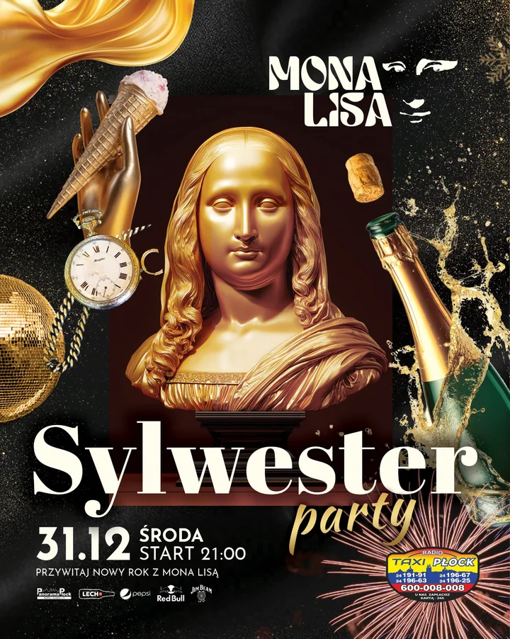 Grafika promocyjna wydarzenia Sylwester w Mona Lisa — impreza sylwestrowa w Płocku