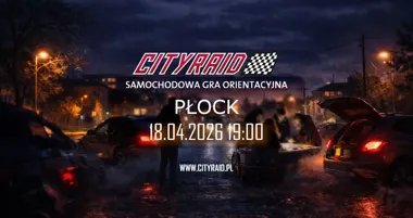 Grafika promocyjna wydarzenia CITYRAID Płock: samochodowa gra orientacyjna z nagrodami