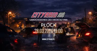 Grafika promocyjna wydarzenia CITYRAID Płock — samochodowa gra orientacyjna (28 marca 2026)