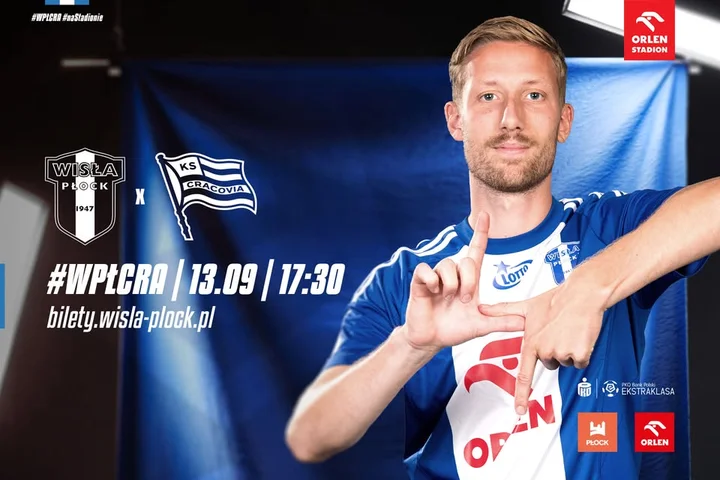 Obrazek przedstawia grafikę promocyjną wydarzenia Mecz Wisła Płock kontra Cracovia na ORLEN Stadionie