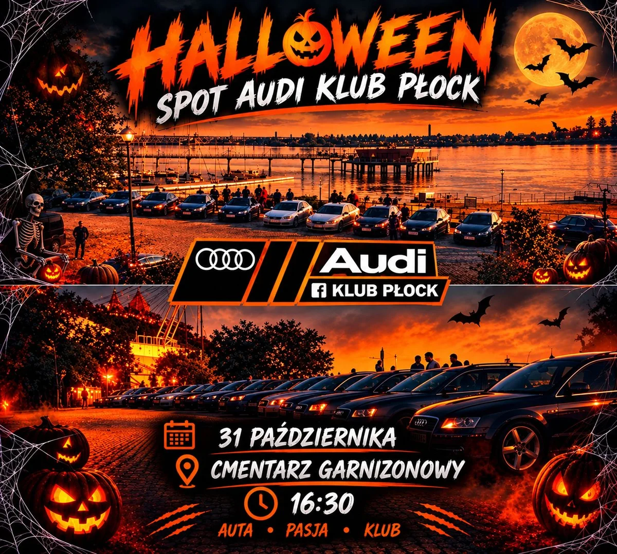 Grafika promocyjna wydarzenia Zlot Halloweenowy Audi w Płocku