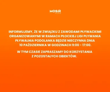 Podolanka zamknięta dla klientów. W Płocku odbędą się zawody pływackie