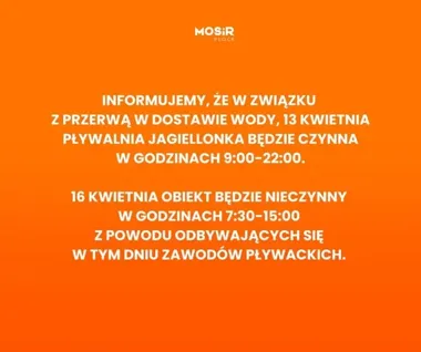 Pływalnia Jagiellonka zmienia godziny dwa razy w ciągu tygodnia